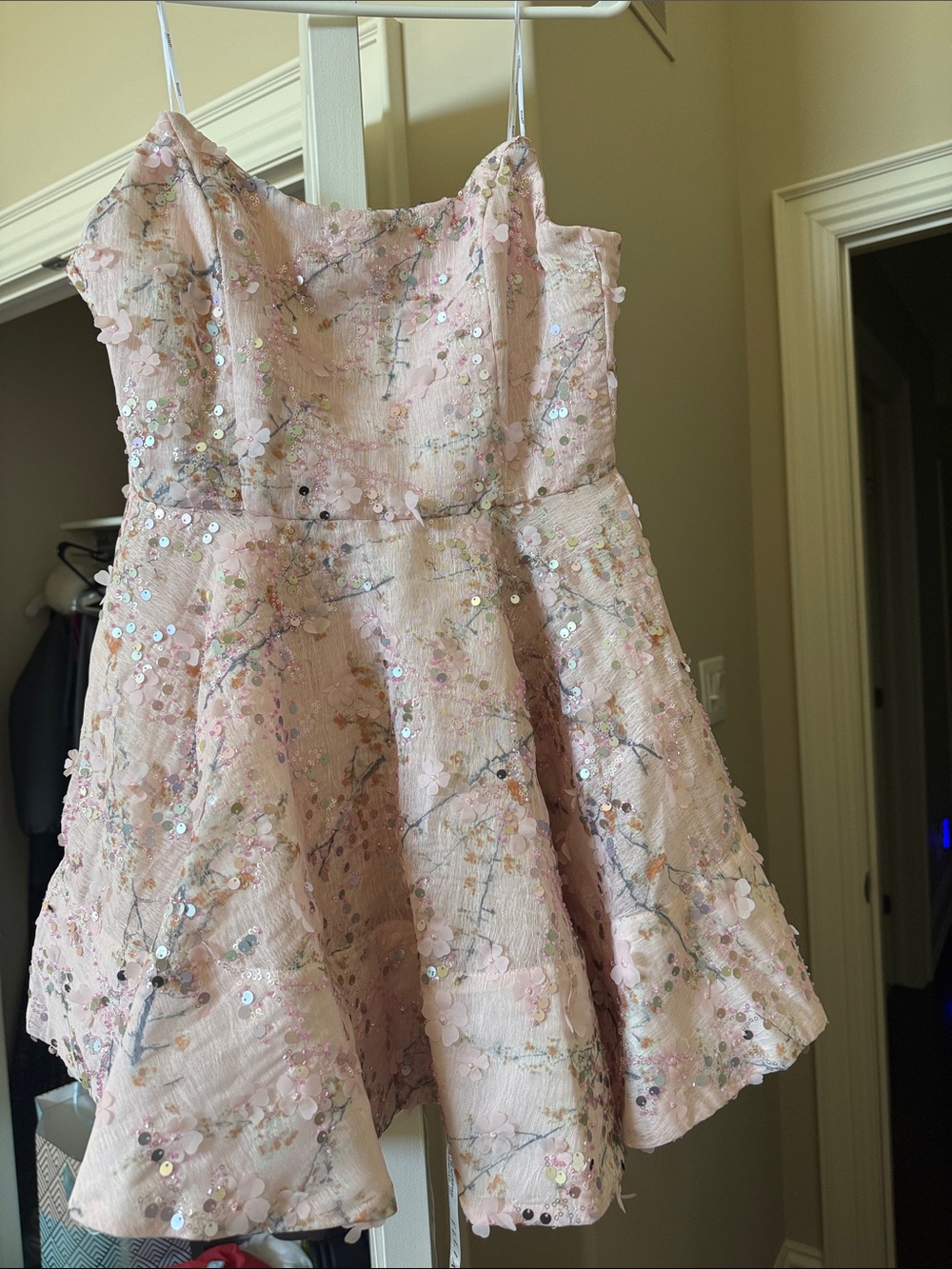Elliatt Regina Pale Pink Sequin Floral A-Line Dress